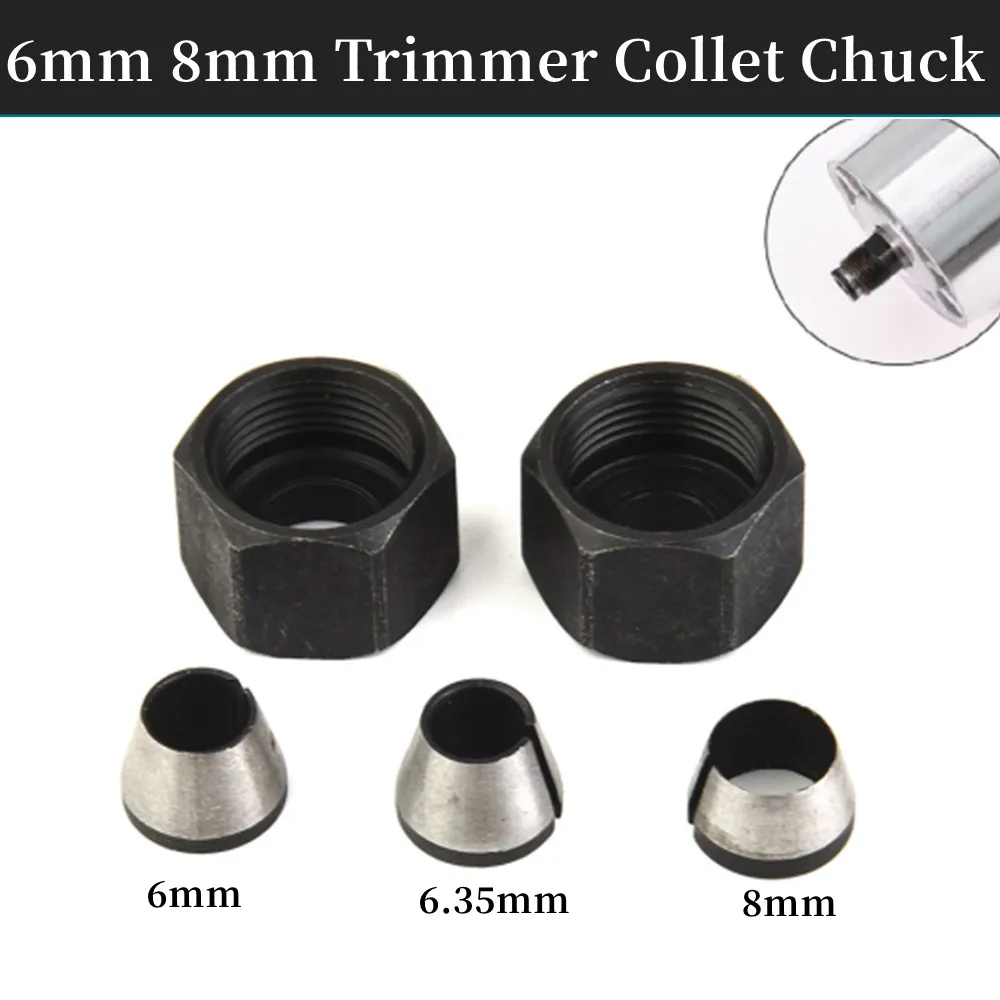 

5pcs/Set 1/4" 6mm 8mm Trimmer Collet Chuck Router Bit Shank Adapter For Engraving Trimming Machine Chuck Conversion