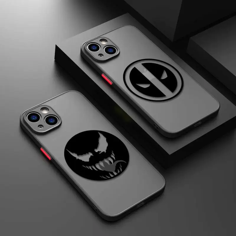 

Marvel Venom Deadpool Clear Matte Phone Case For iPhone 11 14 13 12 Pro Max Mini X XR Xs 8 6 7 Plus Silicone Cover Bumper Shell