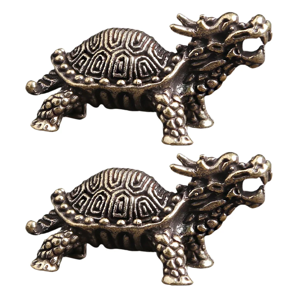

2 Pcs Car Pendant Miniature Turtle Figures Dining Table Decor Tortoise Statues Garden Keychains Keys Dragon
