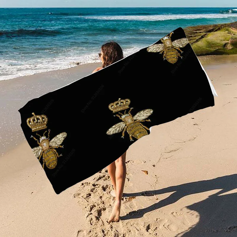 

Luxury Bee Gold Microfiber Beach Towel Men Women Soft Absorbent Black Quick Dry Oversized Bath Towels Chain Tiger Camping Mat