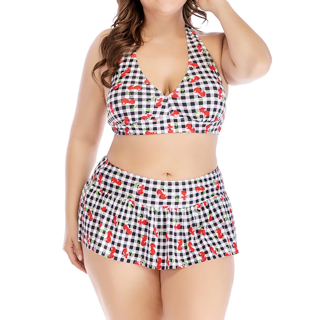 

Женский купальник с эффектом пуш-ап, комплект бикини из двух предметов с высокой талией, большие танкини в горошек, винтажный купальный кост...