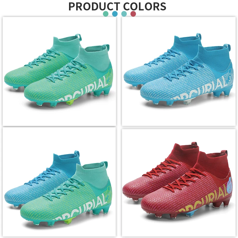Football Boots For Men TF/FG High Top Adult Children Non-Slip Soccer Shoes Turf Indoor Training Sneakers Large Size 31-49#