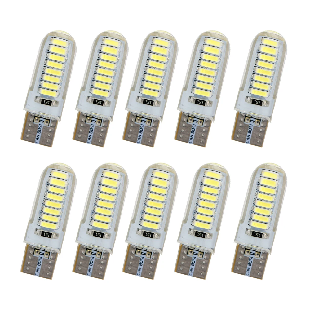 

MIHAZ 10pcs T10 Silica Gel LED Canbus Lights W5W Bulbs 16SMD White Door Side Clearance License plate Light Car Reading Lamps 12V