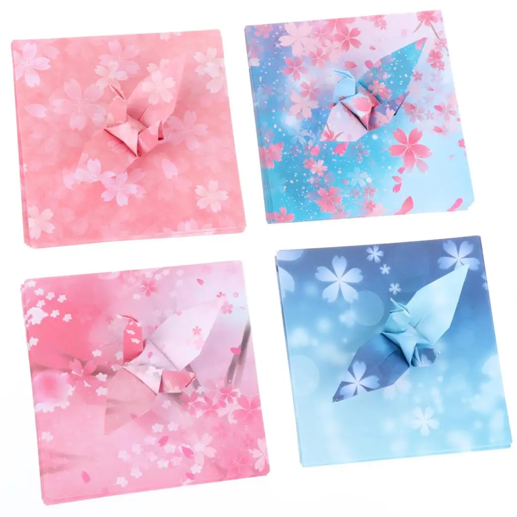 

400Pcs Origami Paper 4Kinds Cherry Blossoms Printed Square Easy Fold Paper For Kids Girls DIY Scrapbook Art Crafts Folding Paper