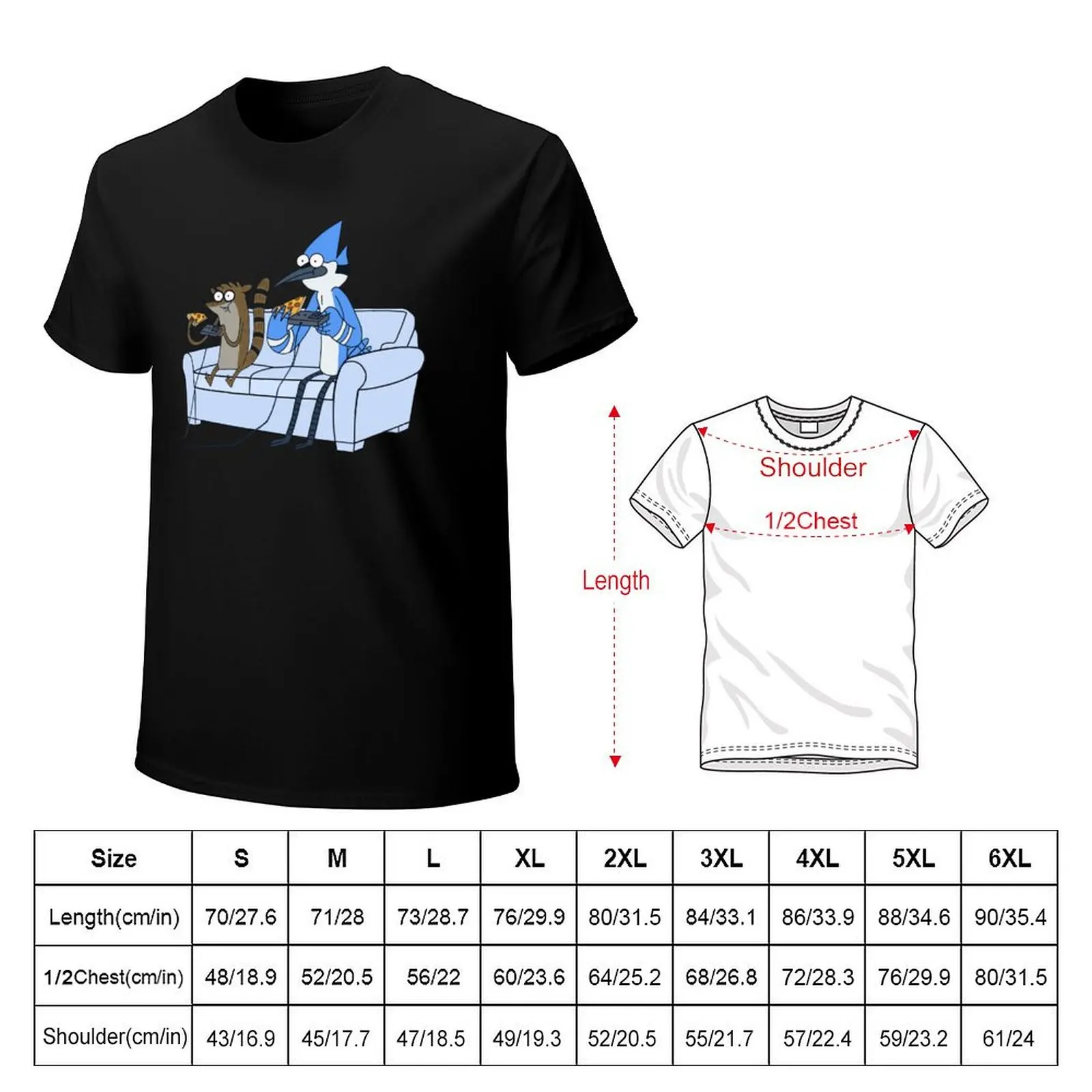 Фото Футболка Mordecai and Rigby Pizza and Video Games, свободного кроя, для больших и высоких людей №2
