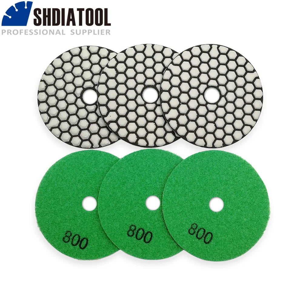 SHDIATOO 6pcs Diamond Flexible Dry Polishing Pad  4"/100mm G