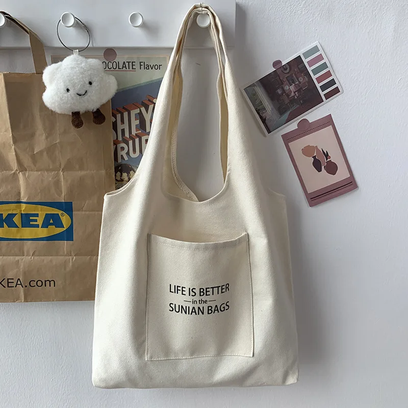 Ladies Vest Bag Student Shoulder Canvas Bag Simple Travel Bag Sundries Storage Bag Eco-Friendly Shopping Bag Ladies Tote Bag