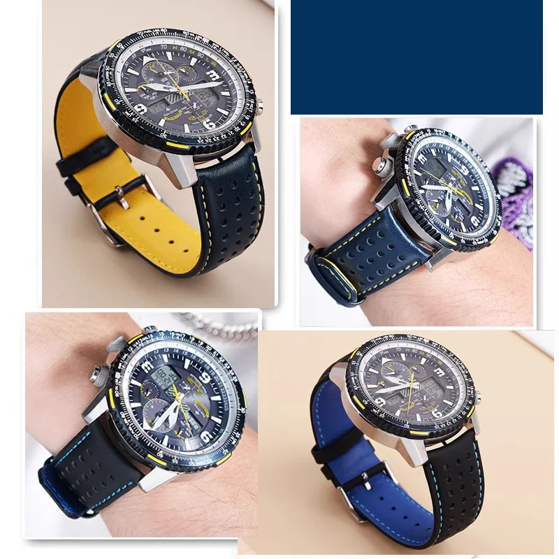 Фото Ремешок для часов из воловьей кожи с изогнутым концом для Citizen Blue Angel AT8020-54L/8020-03L JY8078 AT8020, браслет серии 22 мм 23 мм, мужской ремешок №4