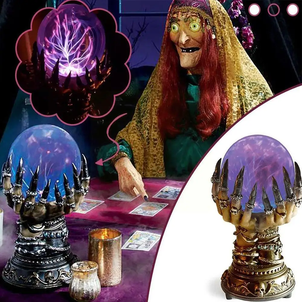 

Witch Crystal Ball Halloween Decor Glowing Crystal Skull Finger Telling Spooky Ball Ball Plasma Deluxe Fortune B W5B0