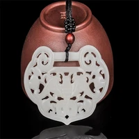 hot selling natural hand carve jasper bat copper coin ruyi long life lock necklace pendant fashion jewelry men women luck gifts