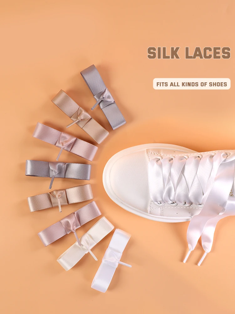 

1Pair 2 CM High Quality Silk Fabric Shoelace Sneakers Width Silk Satin Ribbon Boot Women Printing Unisex Flat Laces 19 Color