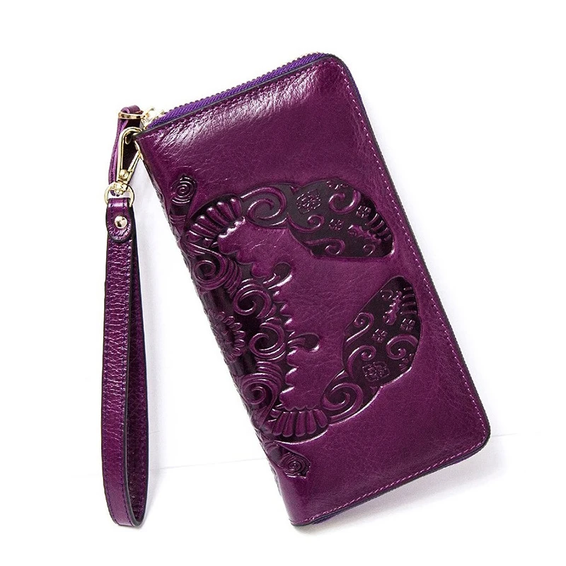 Long Genuine Leather Wallet Women Fashion Ladies Leather Wallets Big Real Cowhide Purses Animal Pattern Female Clutch Bag