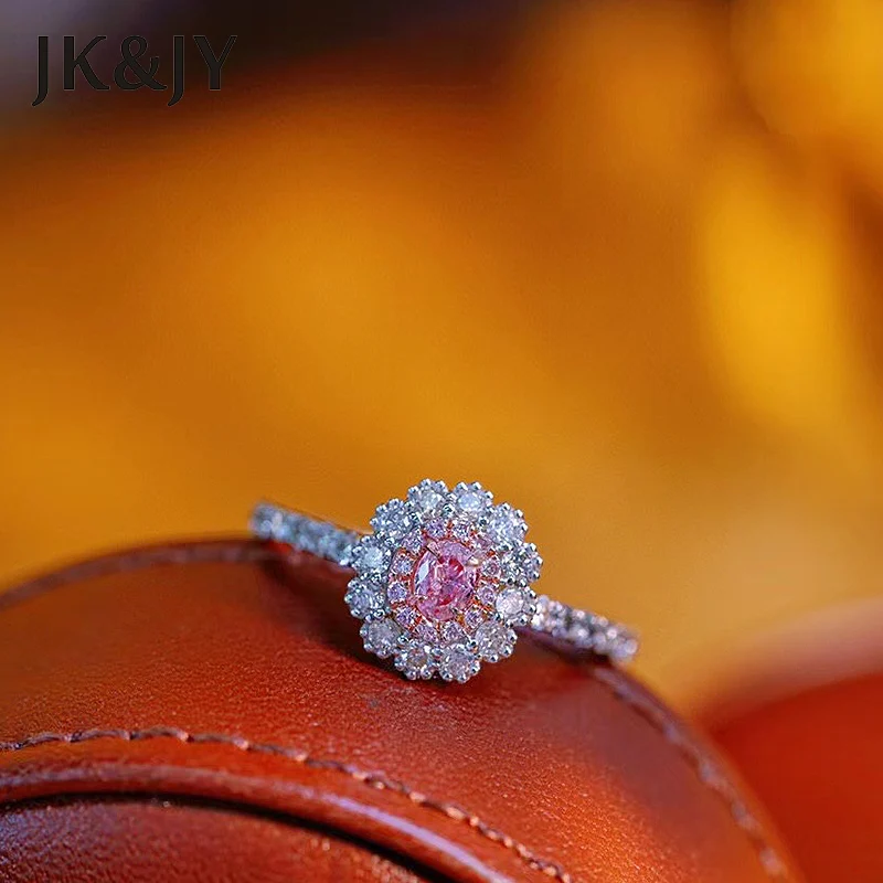 

Кольцо JK & JY из белого золота 18 карат, с натуральным розовым бриллиантом, кольцо с ореолом, ювелирные изделия для вечеринки, прекрасный подарок для девушки, оптовая продажа