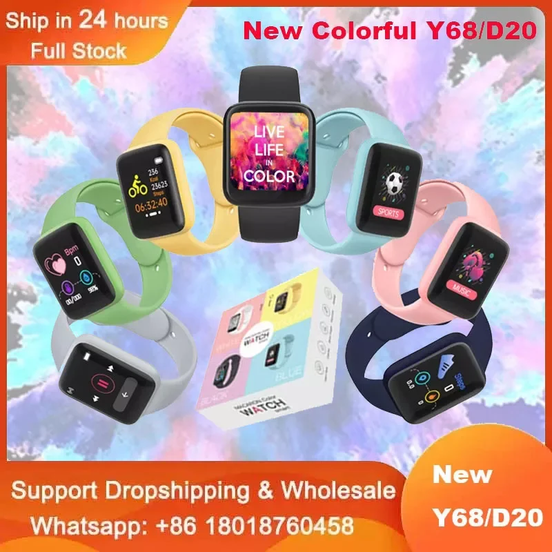 

Newest 10PC Wholesale Y68 Macaron SmartWatch D20 1.44 inch Put Photo Music Control Fitness Tracker Women Men Smart Watch D20 pro