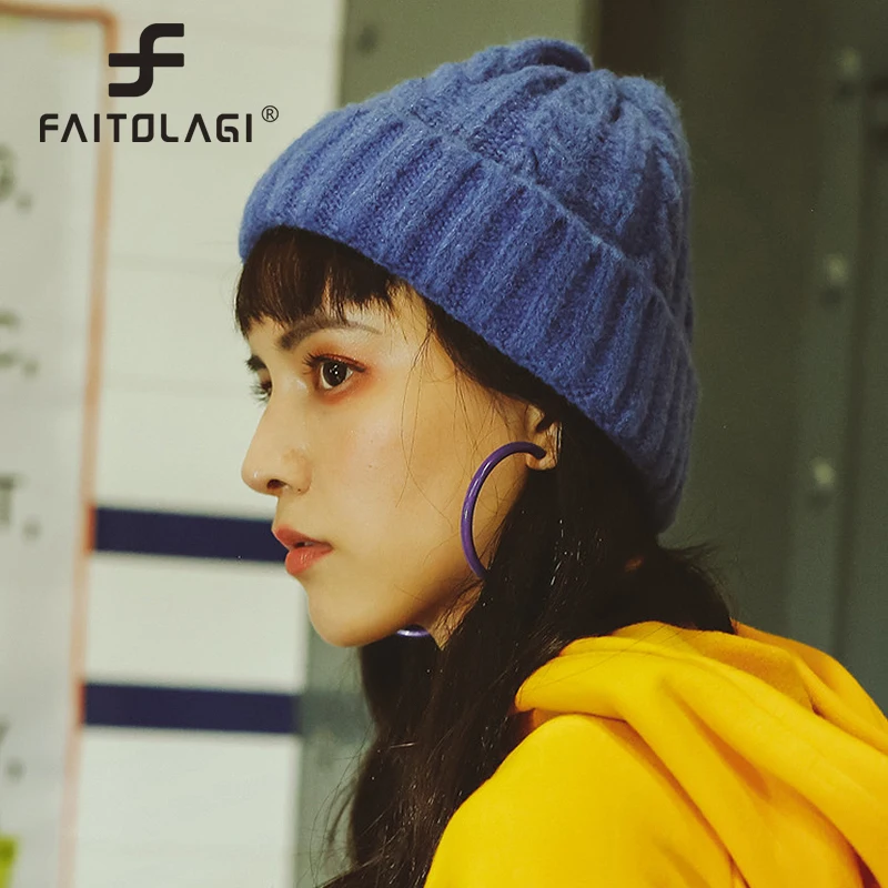 

Fleece Thicken Knitted Hat Solid Color Wool Twist Elastic Beanies Men Women Winter Warm Skullies Bonnet Cap Hiphop Pullover Caps