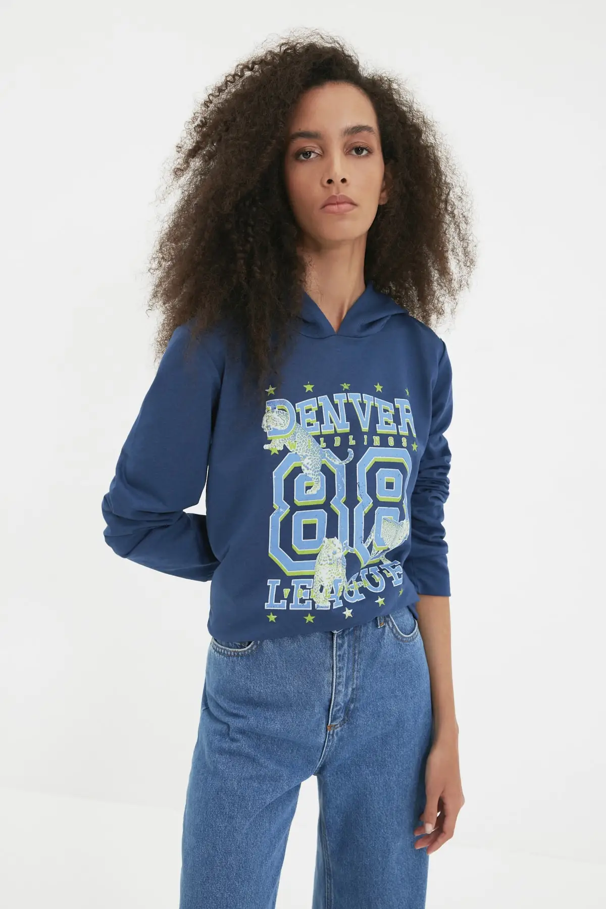 

Trendyol Hooded Printed Basic Slim Knitted Sweatshirt TWOAW22SW1733