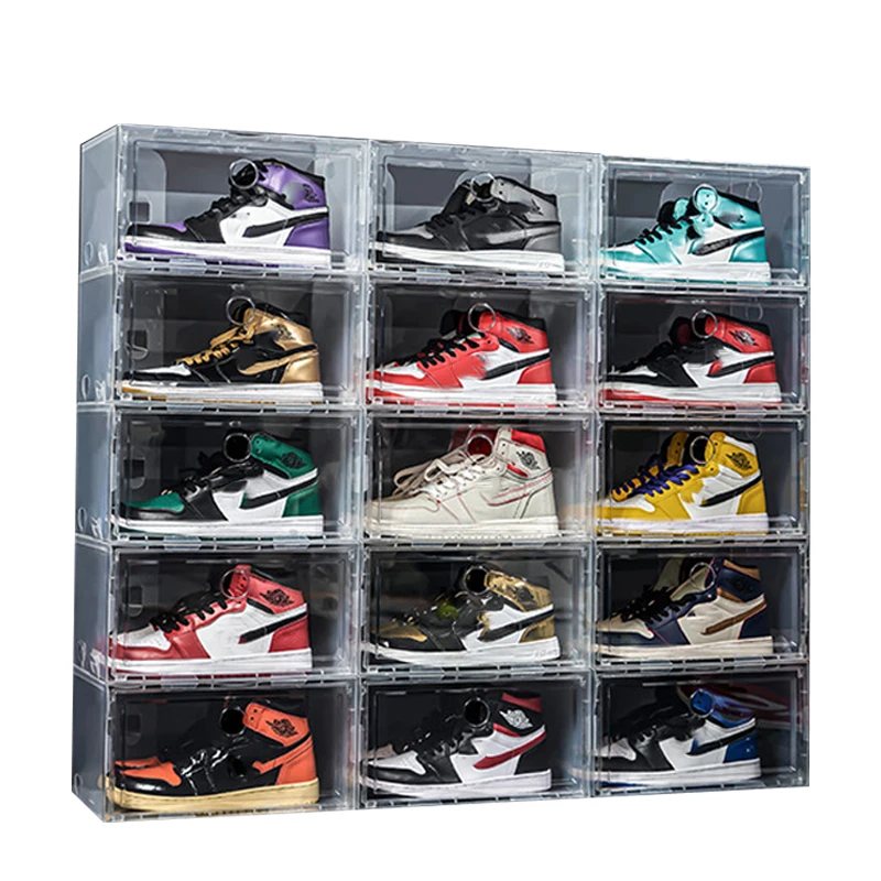 

6pcs Fold Plastic Shoes Case Thickened Transparent Drawer Case Plastic Shoe Boxes Stackable Box Shoe Organizer storage