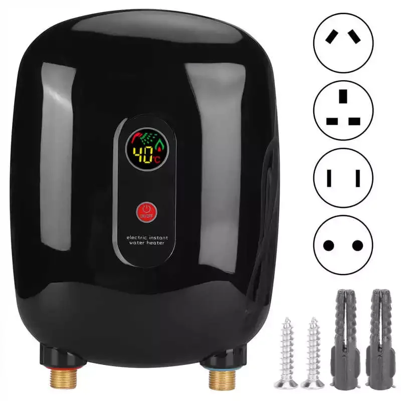 

Instant Water Heater Mini Electric Tankless Heating Equipment Bathroom Shower Supply Black