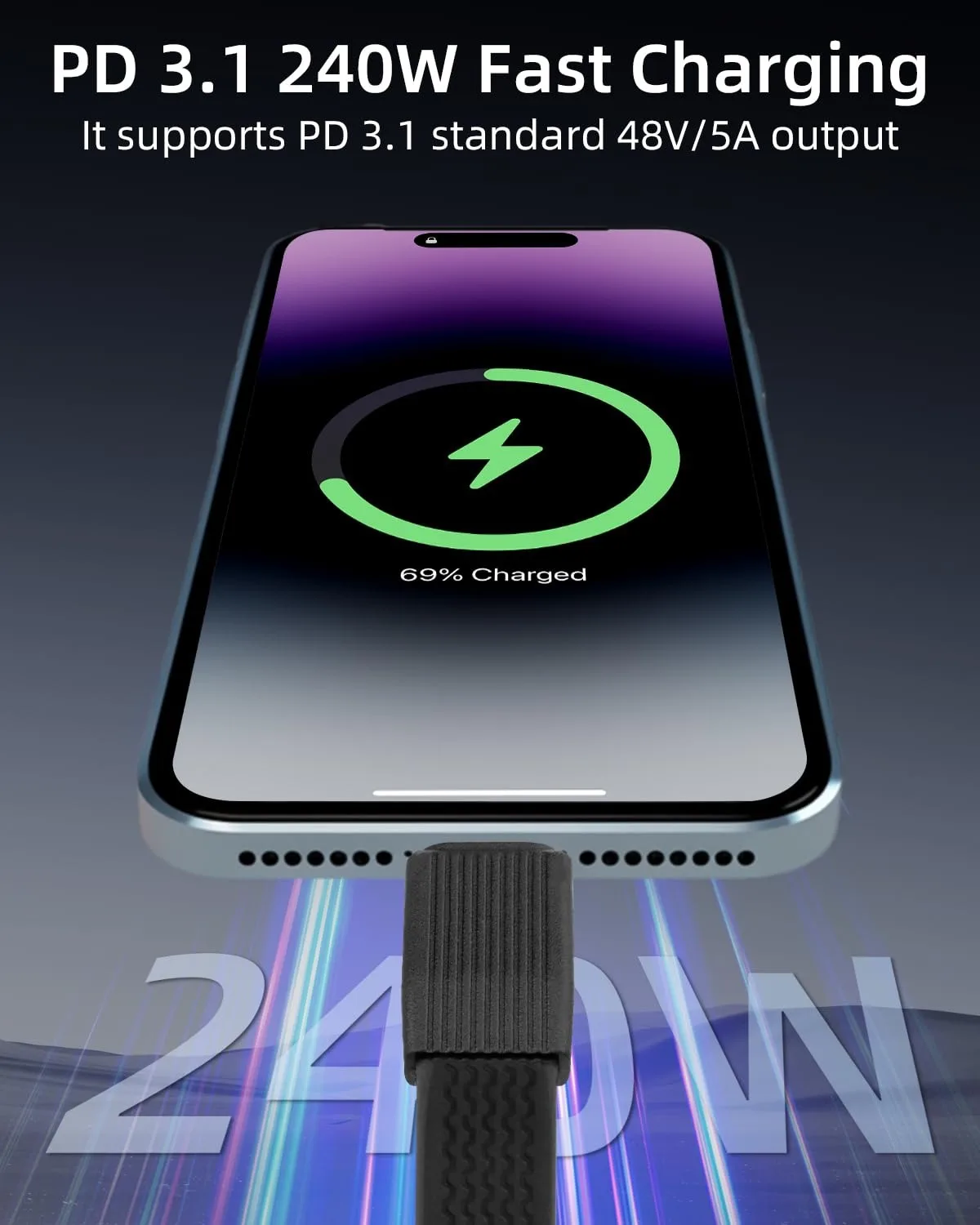 Фото Короткий кабель USB-C 1,65 дюйма/42 мм, 80 Гбит/с + быстрая зарядка PD 240 Вт + 8K@60 Гц, угловой (90 градусов) кабель Type-C (штекер-штекер) для повербанка и телефона №4