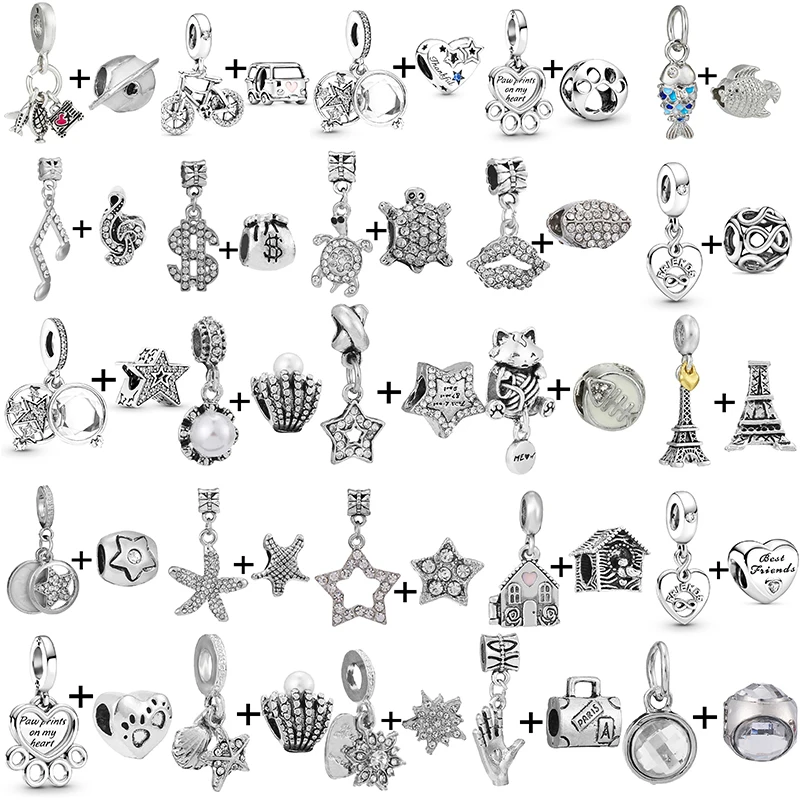 

2Pcs/Lot Airplane Globe Charms Beads Crystal Star Pendant Fit Original Pandora Bracelets Necklaces For Women Jewelry DIY Making