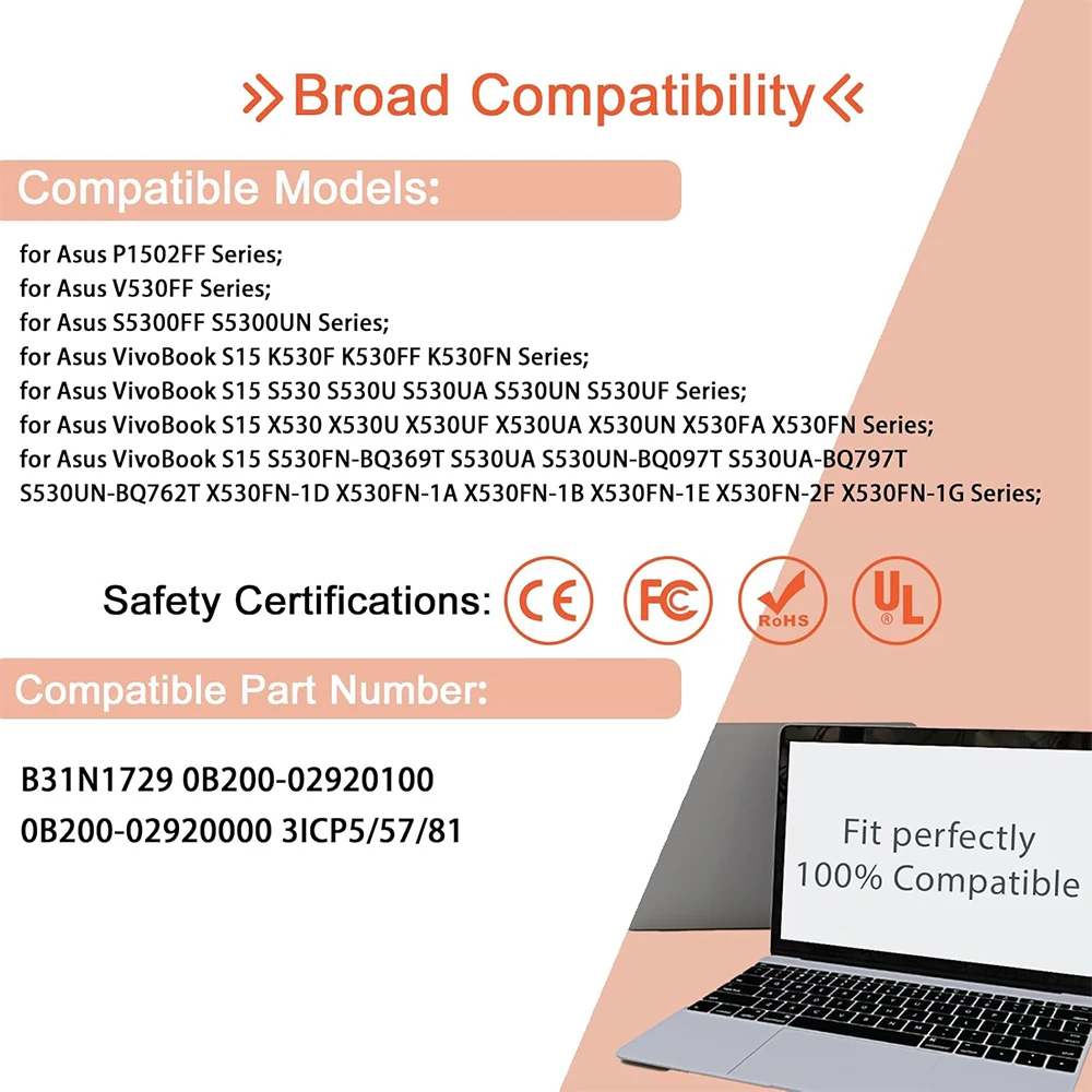 B31N1729 Аккумулятор для ноутбука Asus VivoBook S15 S530 S530U S530UF S530FN S530UN X530 X530U X530UF X530FA X530FN X530UN