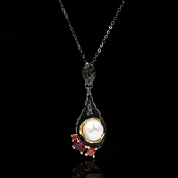 neo gothic 925 silver freshwater pearl pendants for women collares mujer silver 925 jewelry bizuteria gemstone pendant necklace