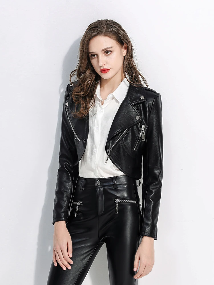 Black Short Leather Jacket 2022 New Women's Spring Autumn Fashion Casual Stitching Popular PU Jacket Coat Tops