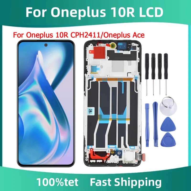 

ЖК-дисплей с рамкой для Oneplus 10R CPH2411, дисплей 6,7 дюйма Oneplus ACE PGKM10, сменный сенсорный экран, ЖК-дисплей