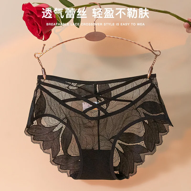 Женские сексуальные черные кружевные трусики с высокой талией большие размеры