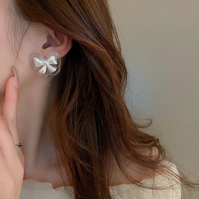 

Delicate Acrylic Heart Bow Tie Stud Earrings for Women Cute Simple Girl Temperament Earrings 2022 Fashion Jewelry Accessories