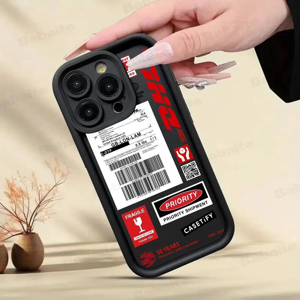 Фото Чехол для телефона Hot Trend со штрих-кодом D-DHL для iPhone 17, 16, 15, 14, 13, 12, 11 Pro Max Plus, мягкий черный чехол №2