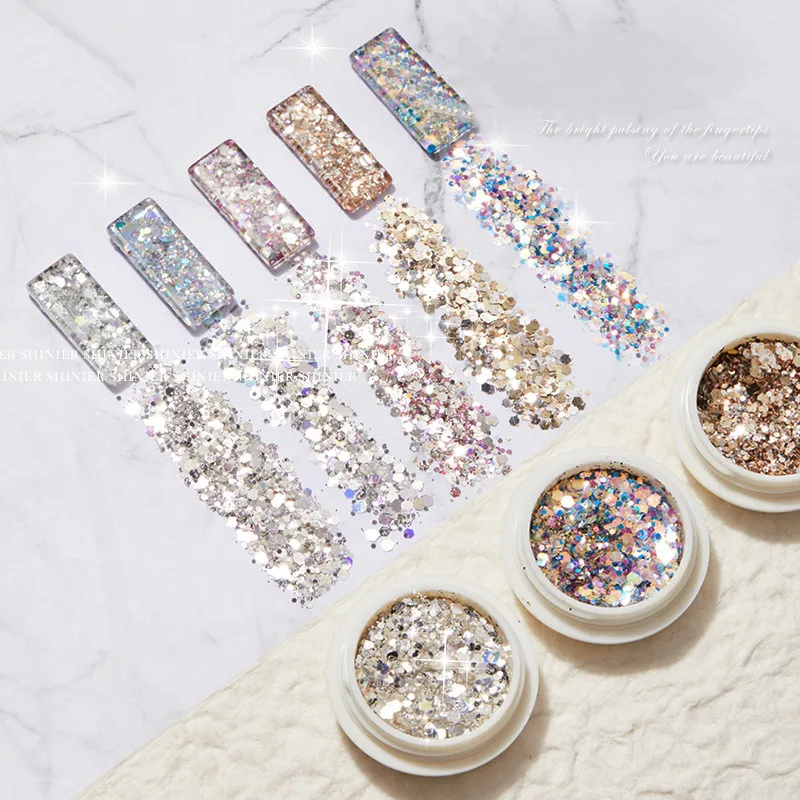 

Sdotter Iridescent Nail Art Sequins Silver Nail Glitter DIY Chrome Powder Sparkly Hexagon Chunky Flakes Manicures Decorations