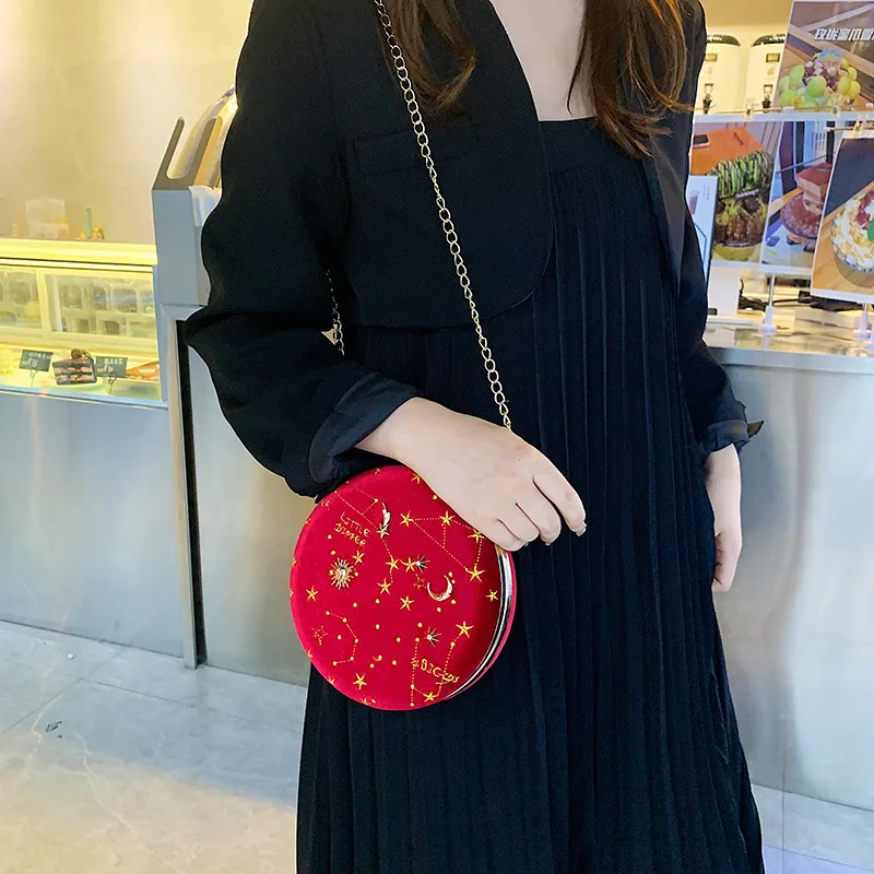 Summer Mini Bag For Women Starry Sky Pattern Fashion Round Female Bag Shoulder Round Chain Bag Portable Mini Crossbody Bags