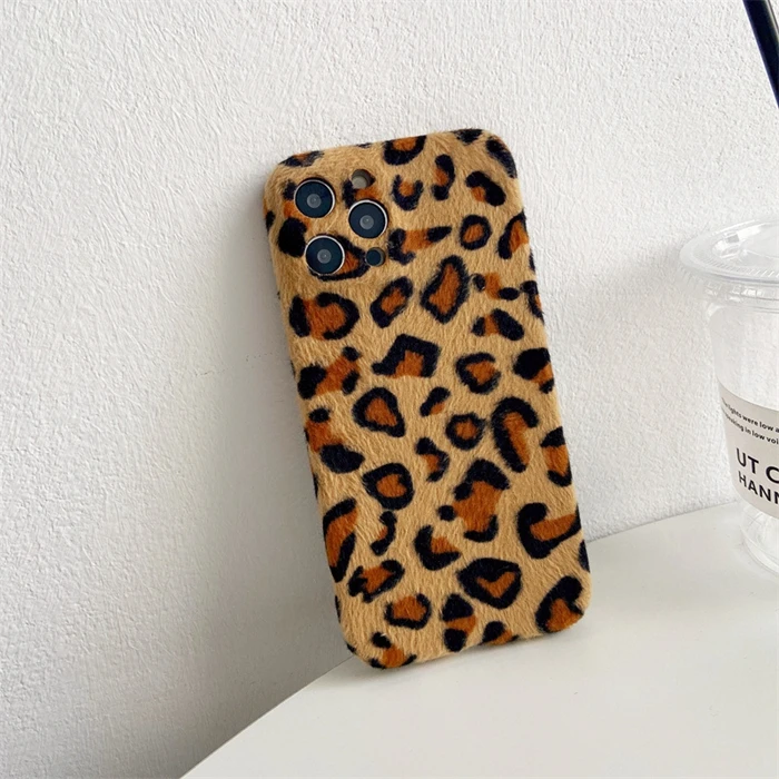 

Hot Animal Leopard Print Furry Phone Cases For iPhone 11 12 13 ProMax X XR XS Max Luxury Furry fluffy Cases Lady Gift Shockproof