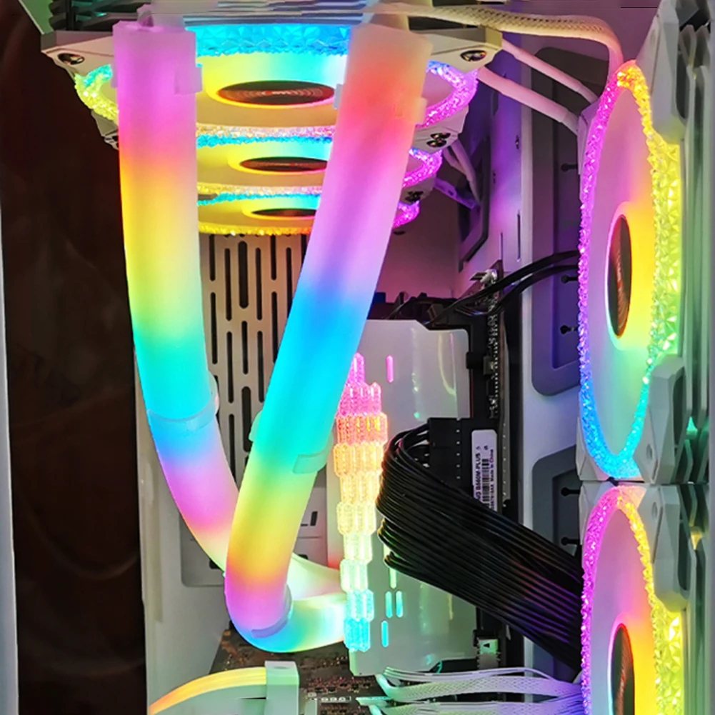 

CoolMoon 2pcs Hose Pipe Silicone Water Cooling Raditor Tube DIY Luminous Water Cooling Tube 5V 3PIN ARGB 4PIN PC Case Decorative