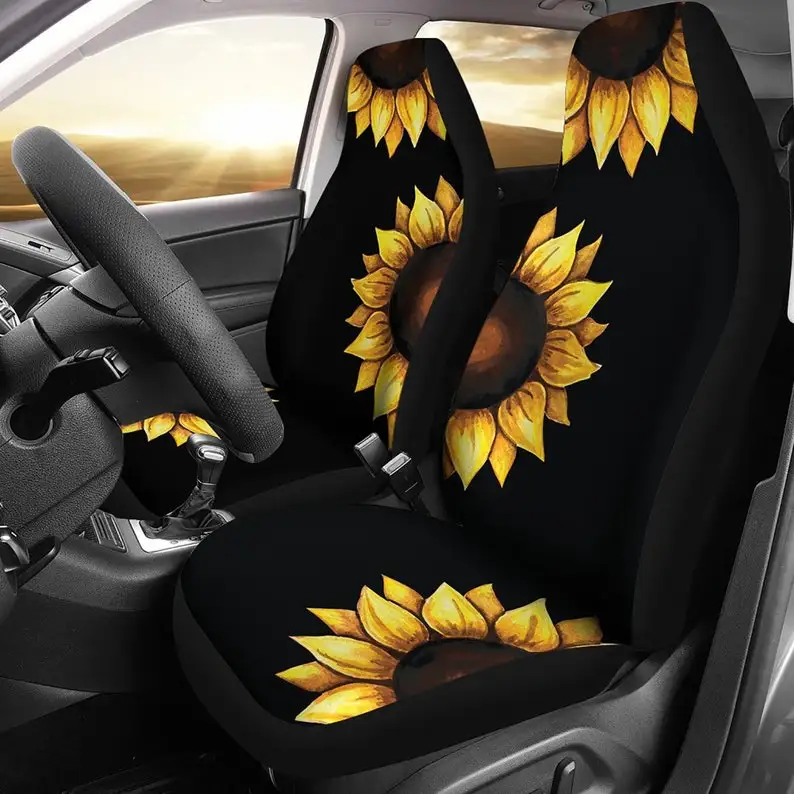 

Sunflower Car Seat Covers Large Sun Flowers on Black Set of 2 Car Accessories Country, Boho Seat Protectors Universal Fit For Ca