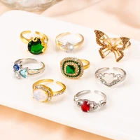 creative geometric engagement rings glass rhinestone fashion womens love heart butterfly adjustable rings jewelry for girls