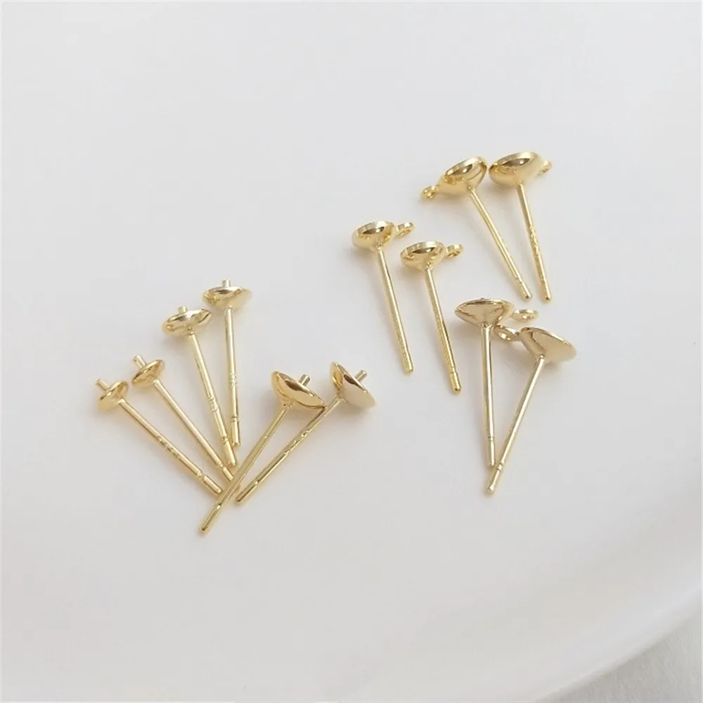 

S925 Silver plated 14K light gold half hole bead support earpin stick pearl earpin diy color preservation earpiece material