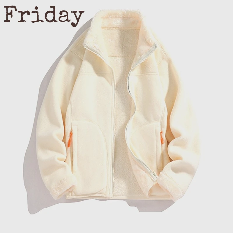 

Stand-up Collar Korean Version of The Stitching Male Coats Thickened Polar Fleece Jackets Men Casual All-match Outdoor Jackets