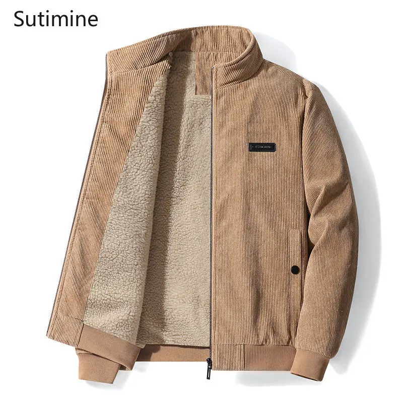 Men Clothing Winter Coat Casual Turn-down Collar Corduroy Coat Thickened Cashmere Jacket Warm Cotton Coat hooded Coat Men Winter