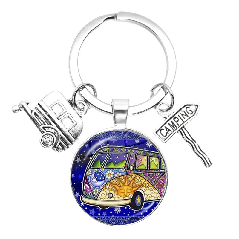 New Arrival Vintage Hippie Peace Sign Van Bus Keychain Fashion Men Women Purse Bag Car Pendant Key Chain Ring Holder Jewelry images - 6
