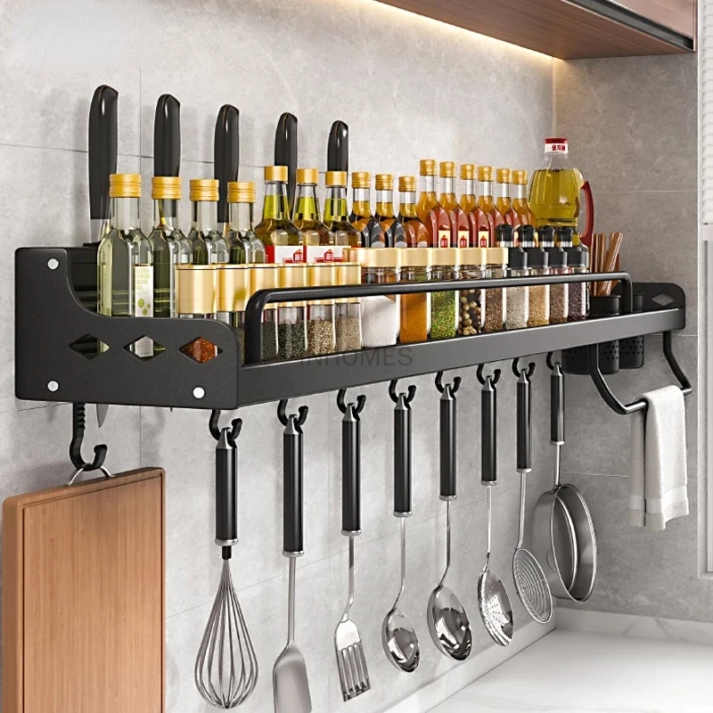 

Wall Mounted Kitchen Spice Storage Racks Sink Drain Shelf Punch-Free Spatula Utensil Shelf Chopsticks Holder Organizer Rack