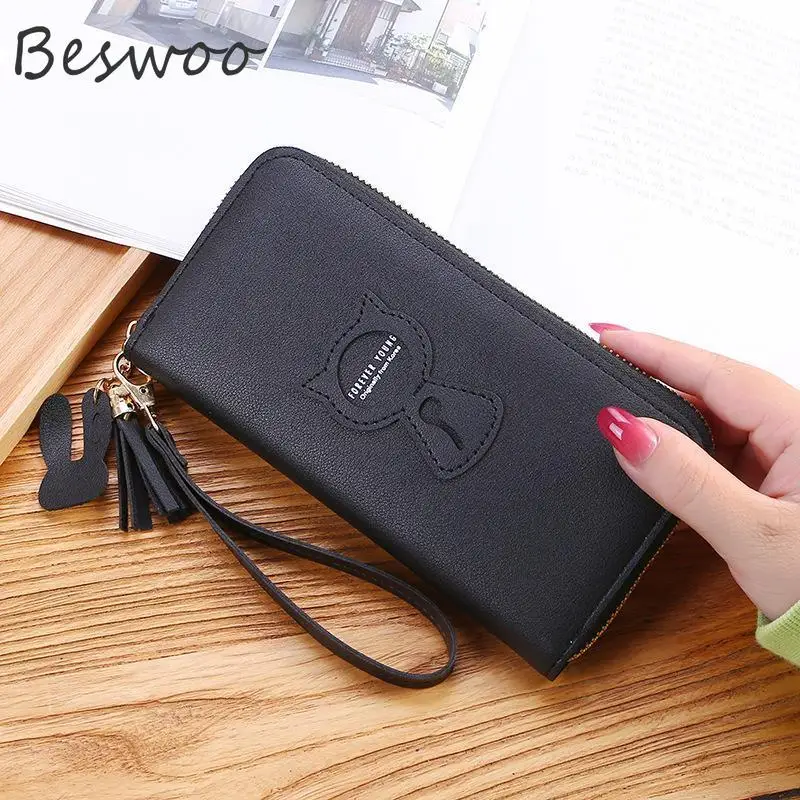 

Women's Wallet New Hot Sale Long Tassel Coin Purse PU Leather Cute Cat Card Holder Female Money Bag Phone Bag Clutch Wallets