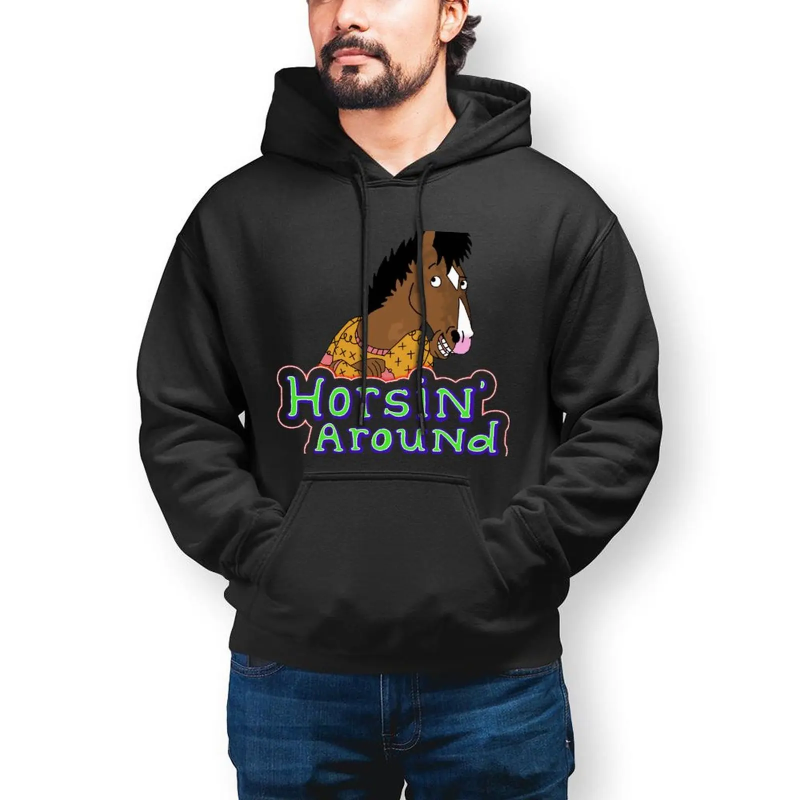 

Horse Casual Hoodies Horsin' Around Trendy Cotton Hooded Sweatshirts Winter Long Sleeve Street Style Pullover Hoodie Gift Idea