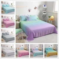 solid bed cover set macaron gradient color flat sheet coverlet bedspread kids microfiber sleeping sheets with ruffles pillowcase