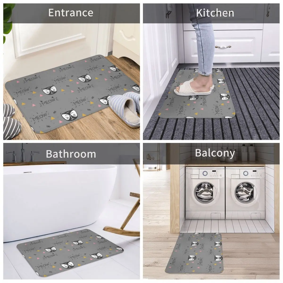 

Bath Mat Seamless Cut Cats Pattern Decor 3D Rug Carpet Doormat Nonslip Entrance Living Room Home Kitchen Water Oil Proof Bedroom
