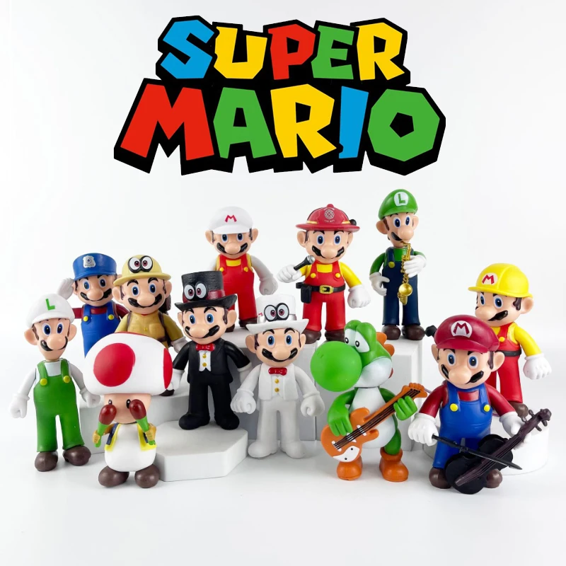 

12pcs Super Mario Bros 11-14cm Large Action Figures Toy Set Anime Figure Luigi Toad Yoshi PVC Model Doll Cake Ornament Kids Gift