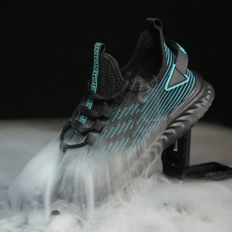 Men's Lightweight Sneakers 2023 Lace-up Men Air Breathable Stretch Fabric Soft Comfortable Running Sport Shoes Big Size 45 46