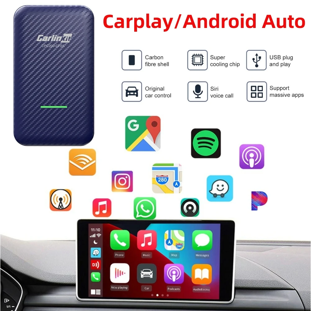

QL-CP2A Wired to Wireless Connection 5G WiFi Bluetooth-compatible 5.0 CarPlay Wireless Dongle Activator Auto Accessories