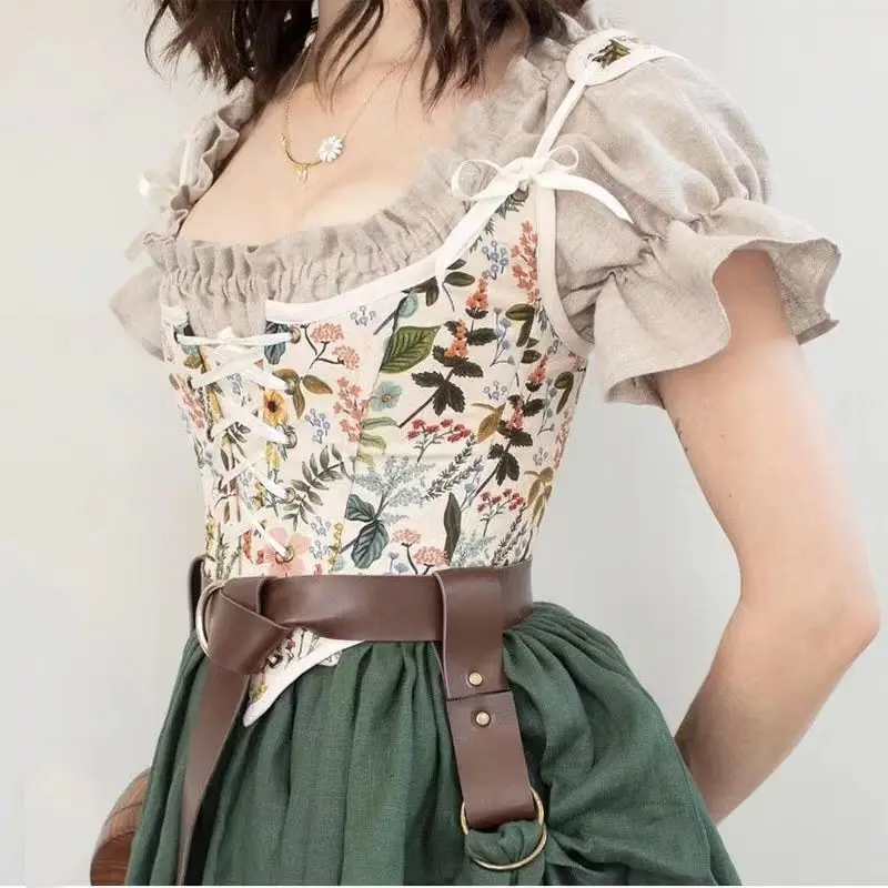 

2022 Sexy vintage Print Halterneck Top Women's Chic Bandage Floral Tight Shirt Designer Unique High Street Party Club Ladies Top